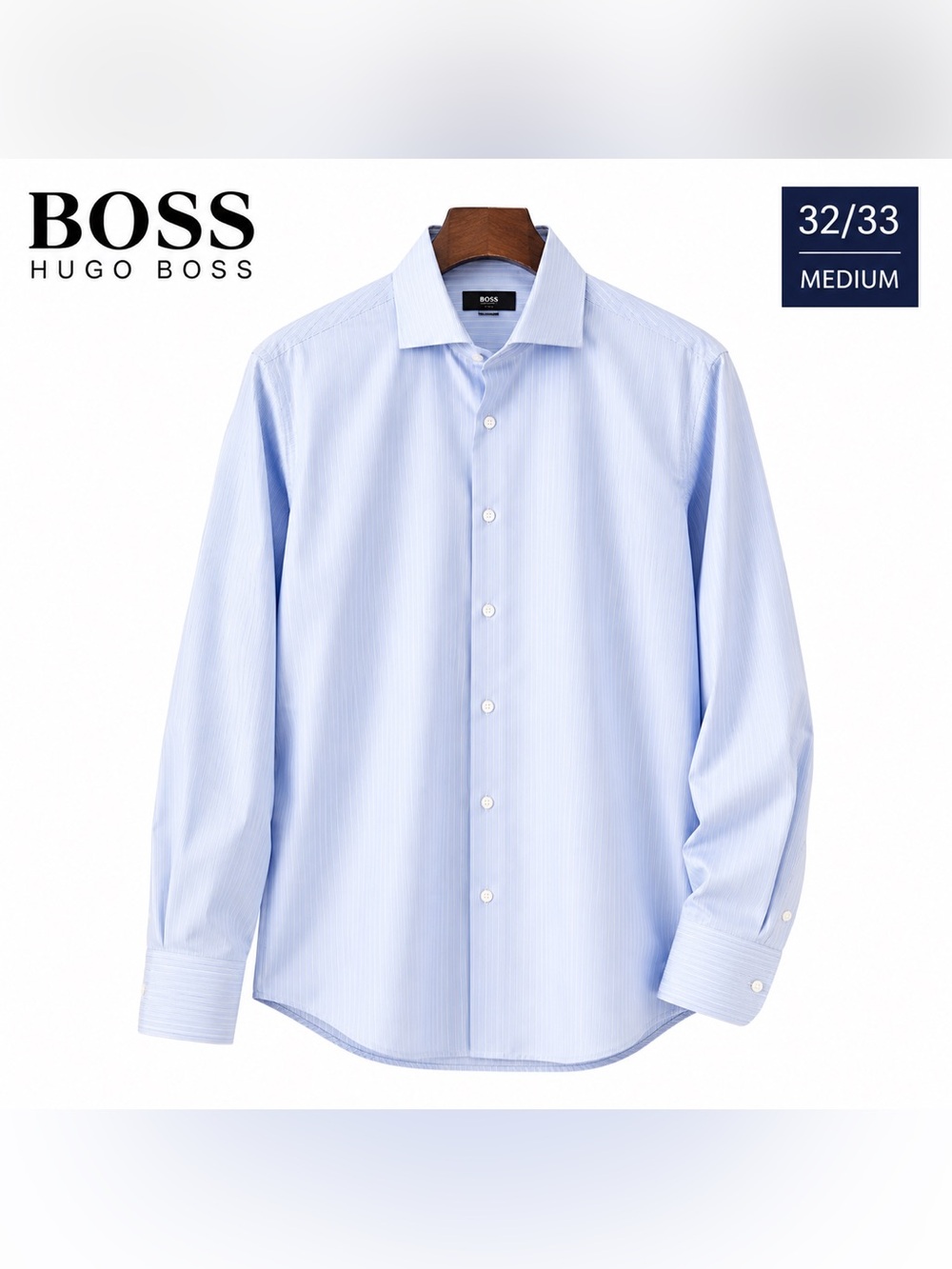 BOSS Hugo Boss Men’s Blue Striped Dress Shirt 32/33 Medium Career Office